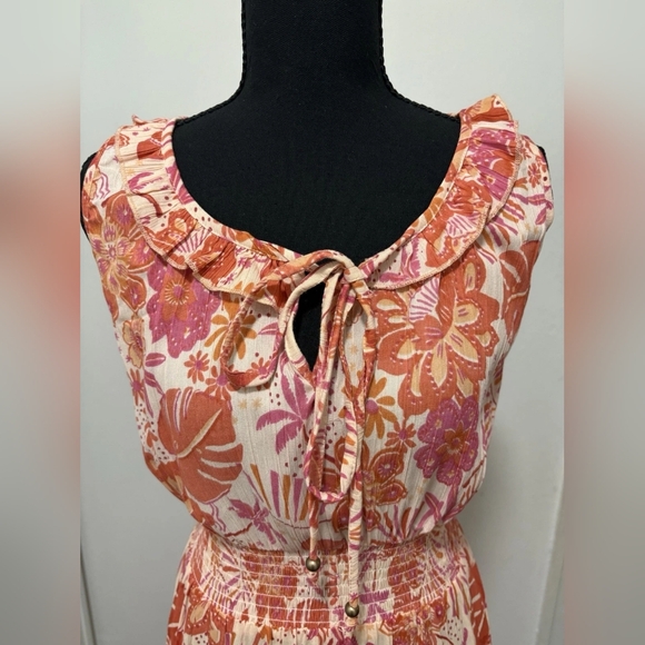 Floral Ruffled Tie-Neck Maxi Dress - Pink & Orange - Picture 4 of 4